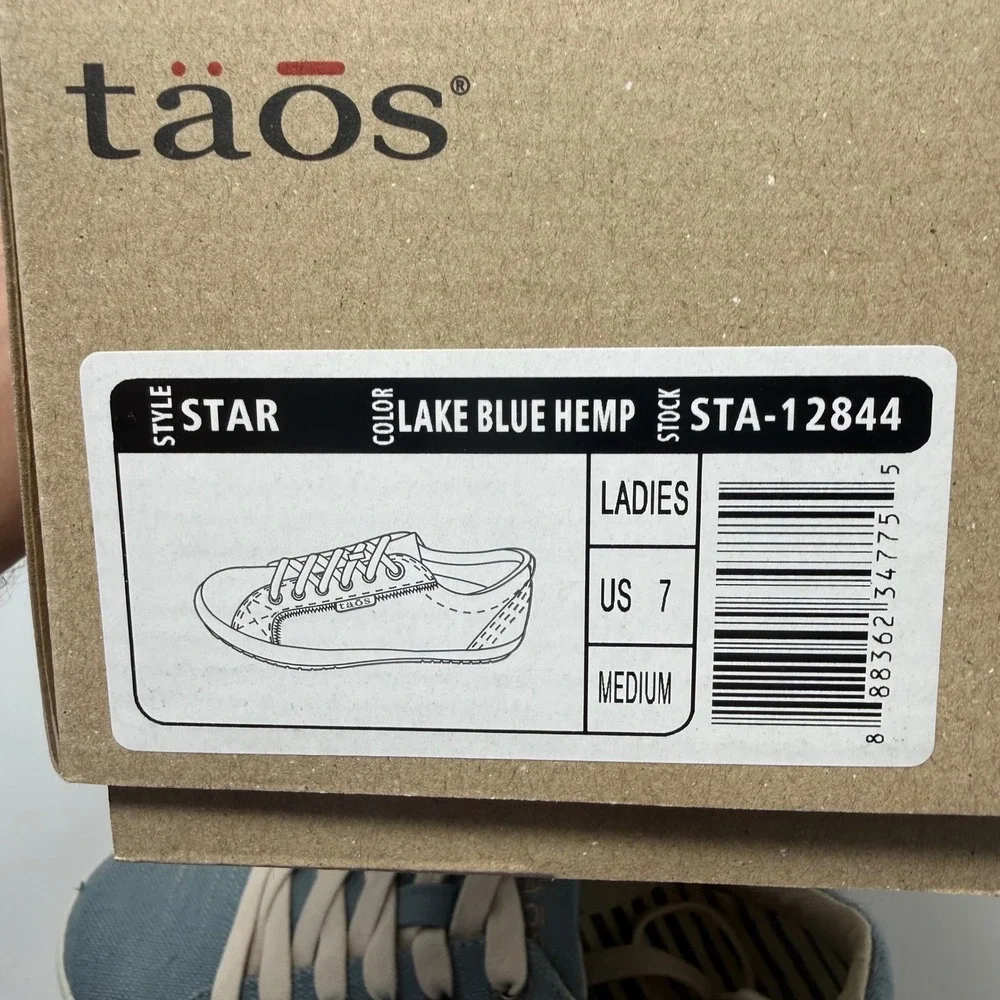 Taos Star Lake Blue Hemp Canvas Sneakers Womens 7 STA-12844 Low Top Shoes